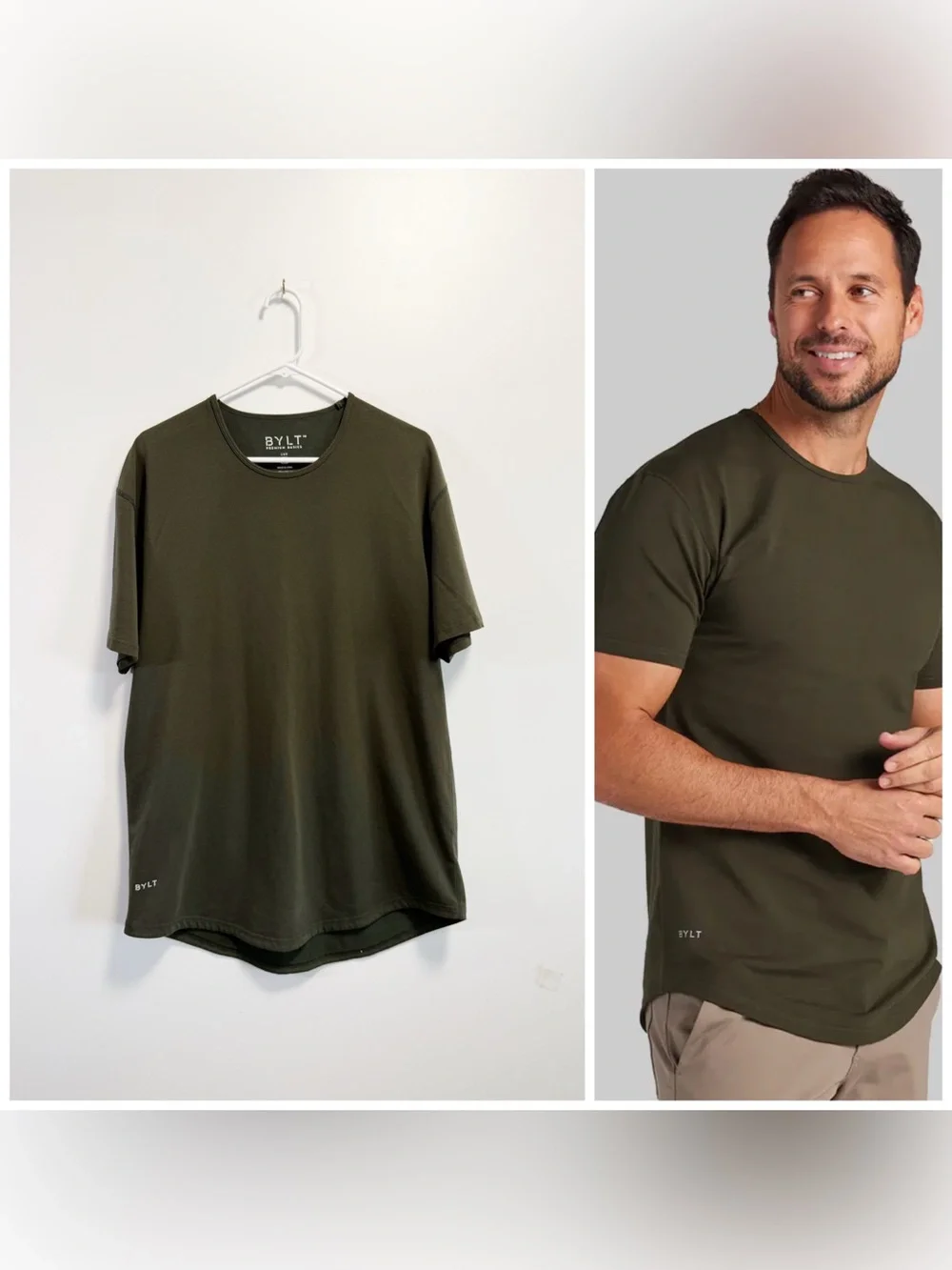 BYLT Lux Drop Cut Round Neck Short Sleeve Men’s Top Tee Green XL Shirt